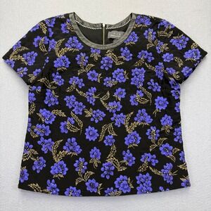 PJK Patterson J. Kincaid Womens Silk Quilted Floral Top Leather Trim Black Small